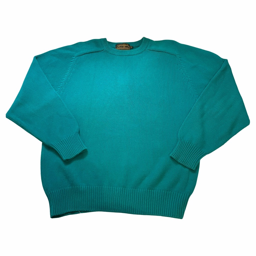 Vintage Eddie Bauer Emerald Green Chunky knit cotton sweater Size Medium